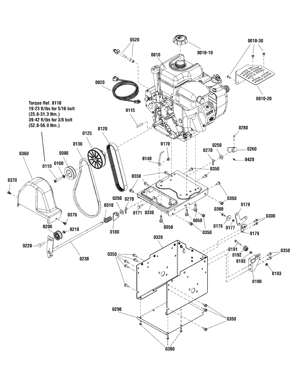 Engine And Frame Group Diagram and Parts List for 1730 (1696158-00)(2012) Briggs and Stratton Snow Blower